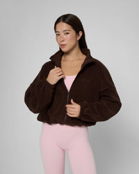 Кофта на блискавці DoubleFleece коричнева, фото спереду, з високим коміром і рукавами з еластичними манжетами