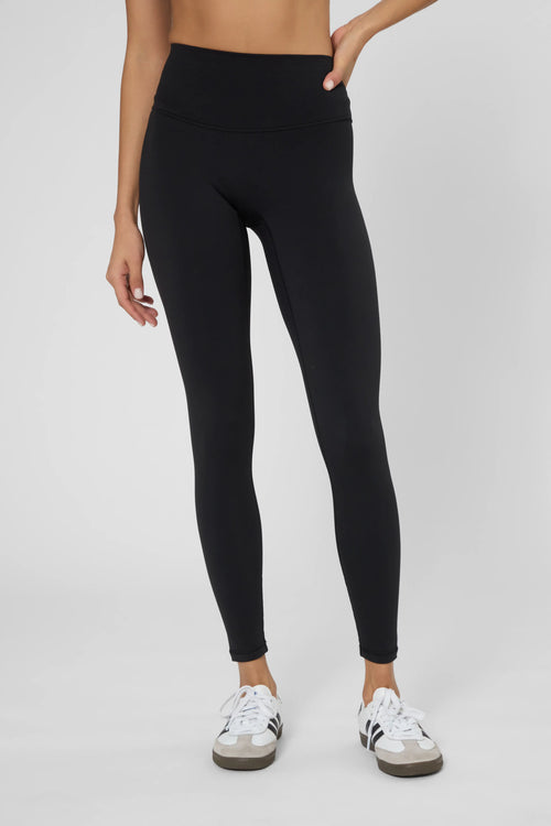Утеплені базові легінси з начосом чорного кольору, фронтальний ракурс, висока посадка, щільна тканина